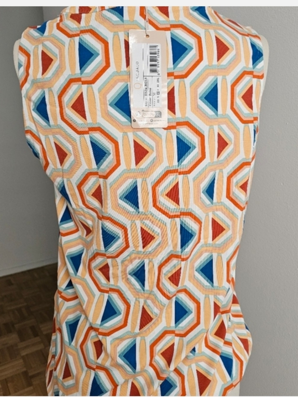 ESQUALO Geometric Print Top in Orange, Teal & Navy - Picture 3 of 4